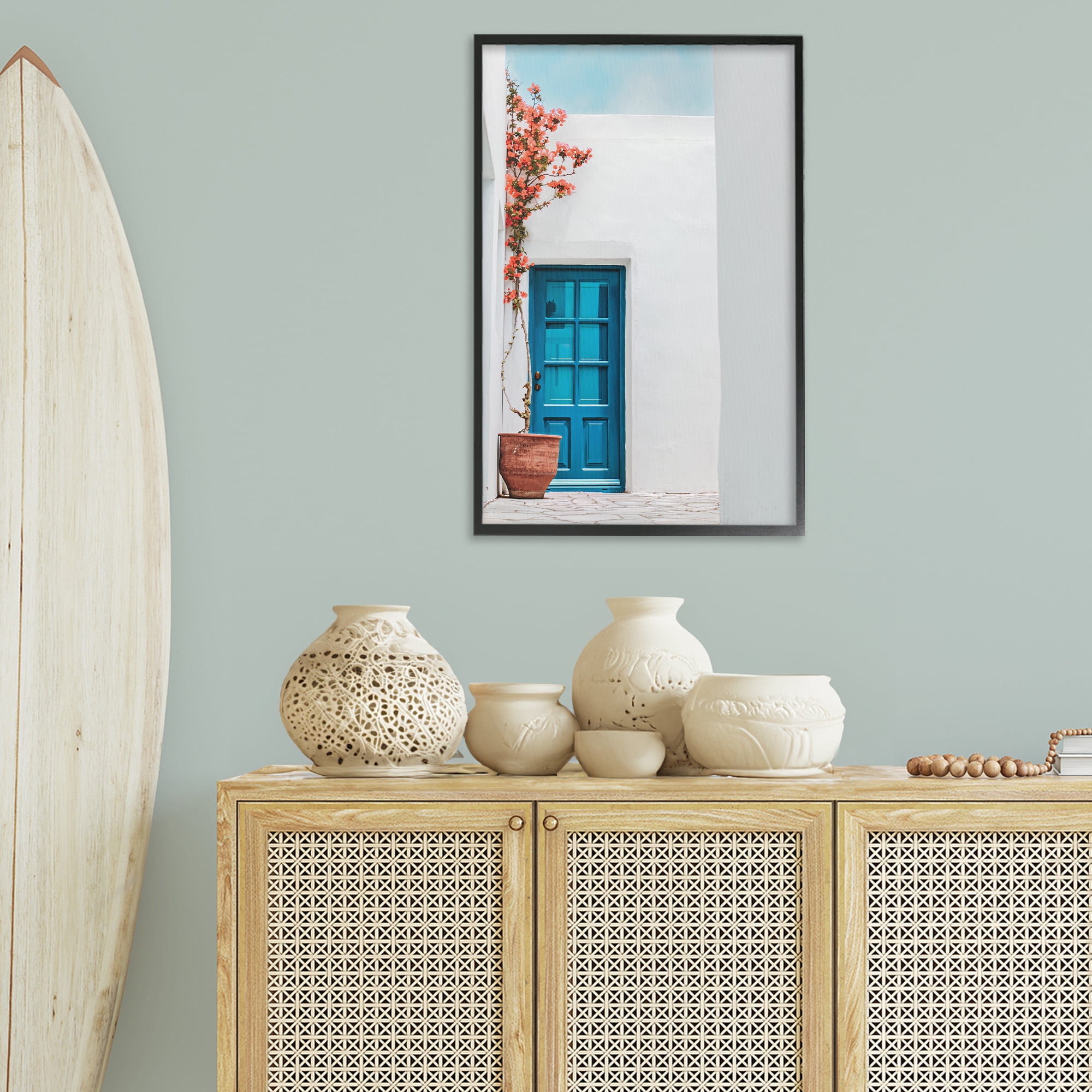 Stupell Industries Blue Villa Door Town & City Photography Black Framed Art Print Wall Art, 20 x 30