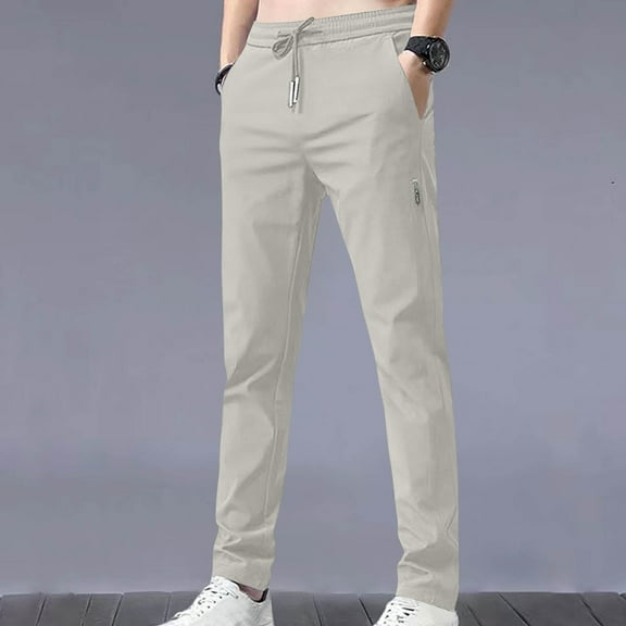 Work Pants for Men Fashion Solid Color Pocket Stretch Men's Elastic Waist Drawstring Casual Trousers Casual Trousers Long Lightweight Straight-Legs Pants
