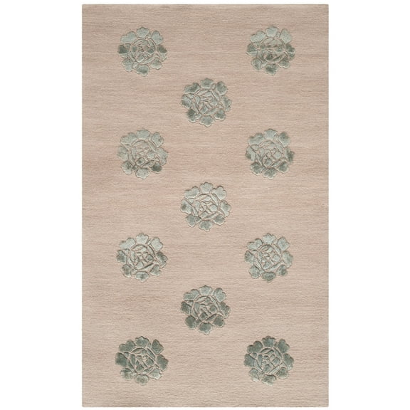 Martha Stewart by Medallions Silk/ Wool Rug Aqua/Marine 5'6" x 8'6" 6' x 9', 5' x 8' Indoor Living Room, Bedroom, Dining Room