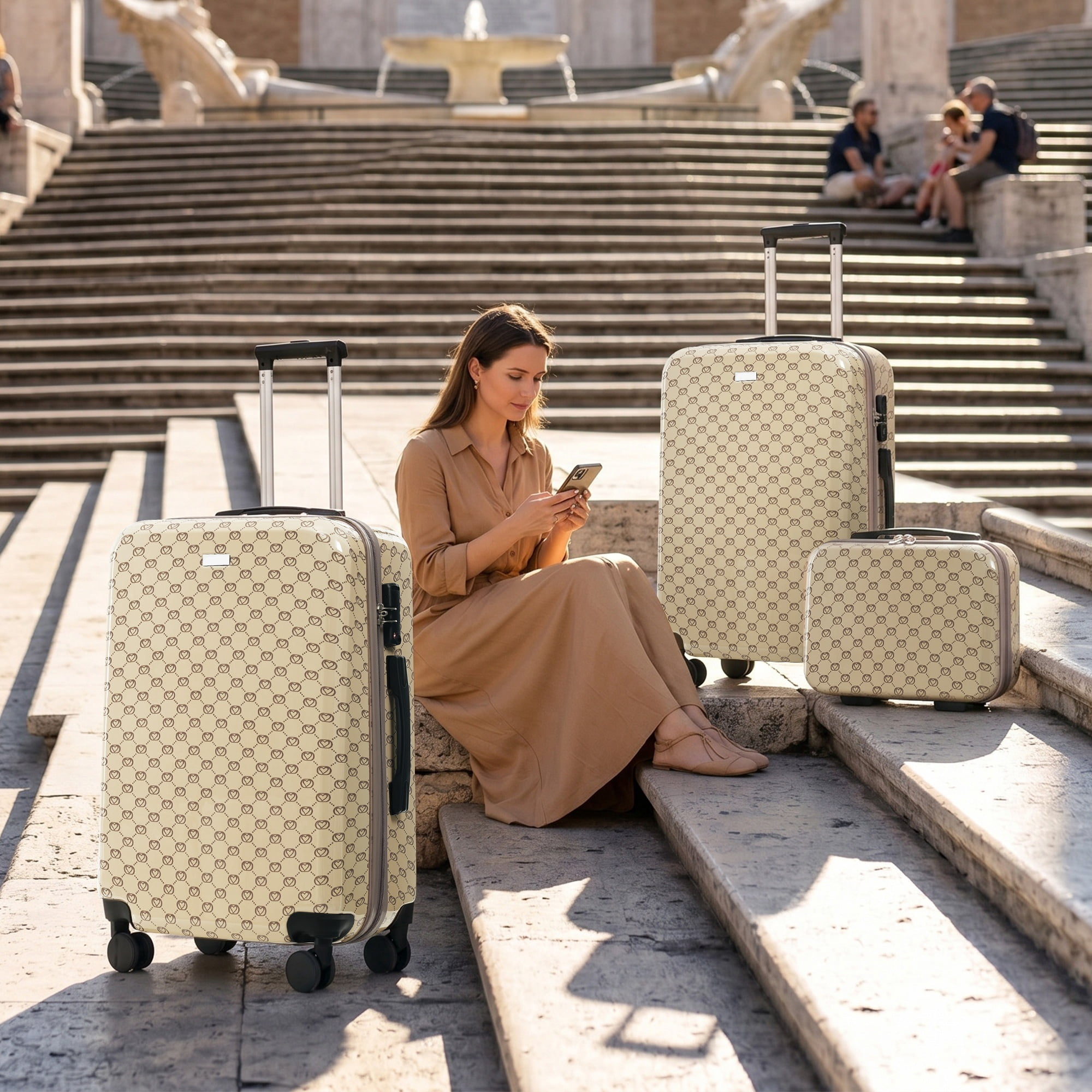 Euroco 5 Piece Luggage Sets,Hardside Suitcase Set with TSA Lock & Spinner Wheels,Lightweight Durable Travel Luggage for Men Women,14/16/20/24/28 Inch,Khaki