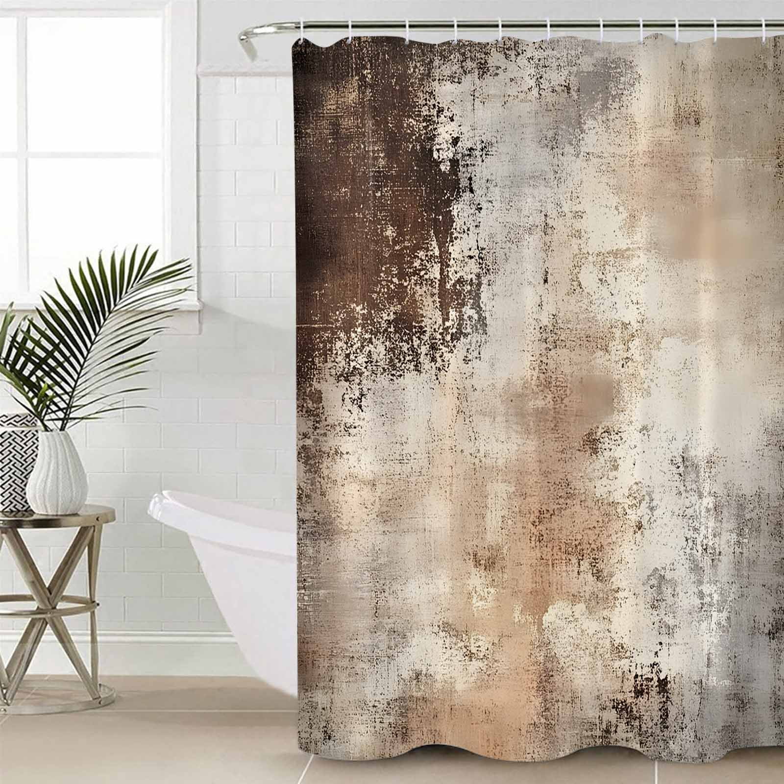 Vintage Brown Shower Curtains for Bathroom Waterproof Fabric Bath Curtains Decor Bath Tub Curtain Modern Abstract Art Beige Decorative Shower Curtain Sets with 12 Hooks, 72x72 Inch