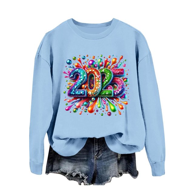 WEAIXIMIUNG Chandail en Molleton Bleu Marine pour Femmes Automne et Hiver Col Rond Manches Longues Chandail en Molleton Imprimé Chandail de Noël