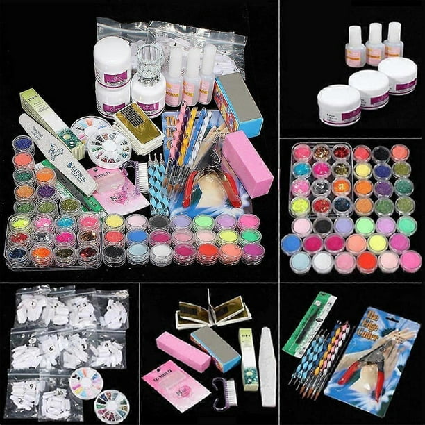 Professional Acrylic Nail Art Kit with Powder Glitter DIY Nail Art Tools False Nail Practice Tools Manicure Set