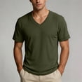 thumbnail image 3 of Stamzod Mens Shirts Summer V-Neck Corduroy Pullover Tops Loose Casual Short Sleeve T-Shirts Plus Size Men Clothing Army Green M, 3 of 9