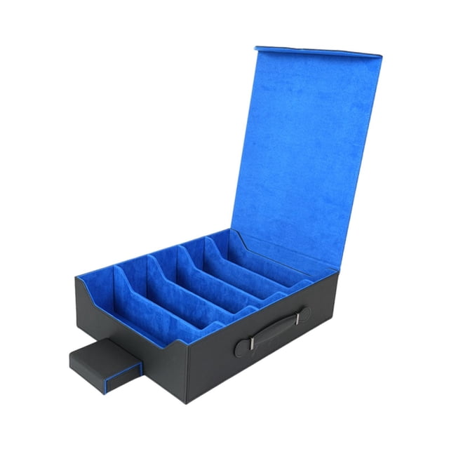 Bunblic Étui pour Jeu de Cartes Boîte de Cartes à Collectionner avec Poignée en Cuir PU Multifonctionnel Boîte de Rangement à 5 Rangées Protecteur de Cartes pour Cartes de Basketball Bleu