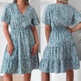 thumbnail image 2 of Vestido estampado de manga acampanada con cuello en V y manga corta a la moda de verano para mujer Fridja  bnh3901, 2 of 9