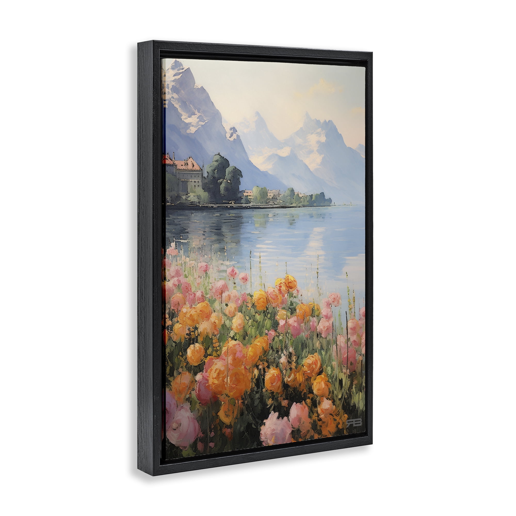 Stupell Industries Mountain Meadow Outskirts Landscape Painting Black Floater Framed Art Print Wall Art, 21 x 31