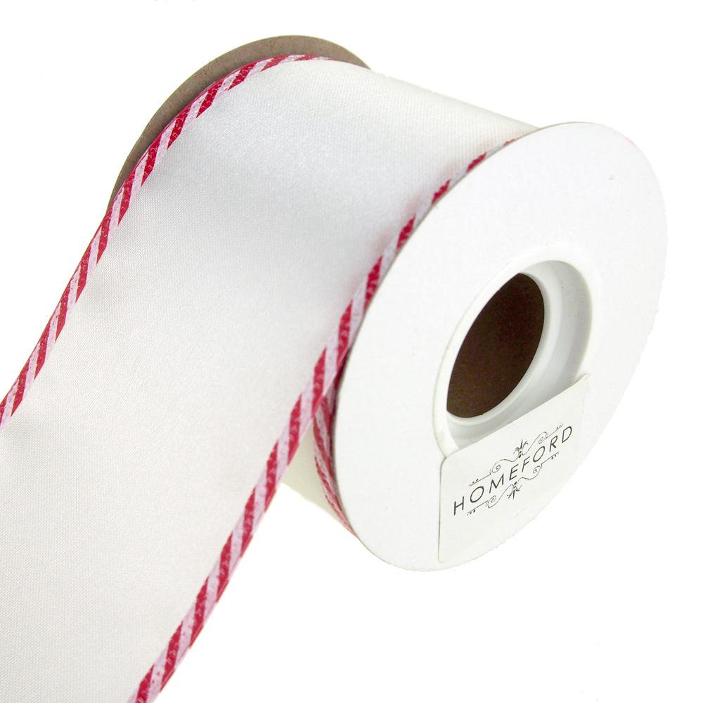 Satin Wired Edge Ribbon with Candy Cane Trim, 10 Yards - Walmart.com