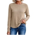 thumbnail image 2 of Kcavykas Womens Tops Waffle Knit Women's Blouses Crew Neck Raglan Long Sleeve Loose Casual Top for Daily, 2 of 8