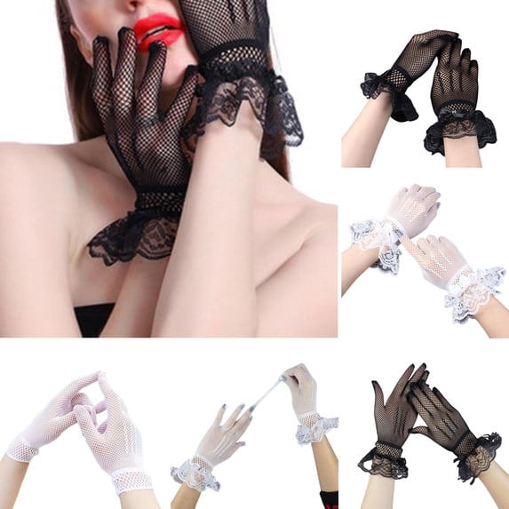 Shenmeida 1 Pair Lace Gloves Elegant Short Gloves Breathable Courtesy Summer Gloves for Wedding Dinner Parties