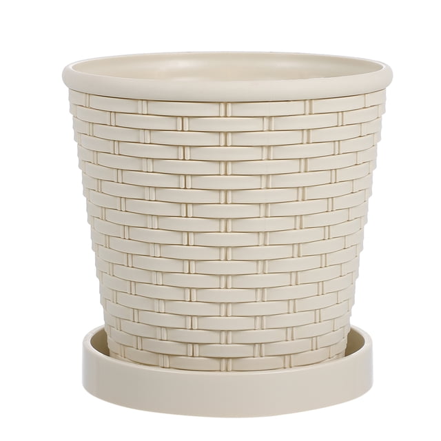 Miangastore 1pc Durable Plastic Flower Pot Imitation Bamboo Woven Flowerpot for Home