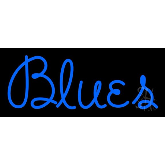 Cursive Blue Blues LED Neon Sign 10" Tall x 24" Wide - inches Black Square Cut Acrylic Backing, with Dimmer - Premium built indoor Sign for Studio, Club, Home décor, Event, Workshop, Storefront.