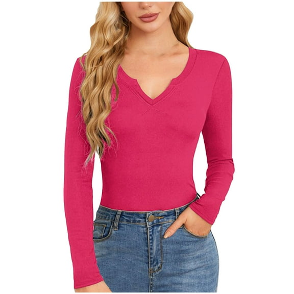 Women Fall Clothes Trendy Tank Tops Cotton Loose Vneck 3/4 Sleeve Shirts Cropped Sweatshirts Plus Size