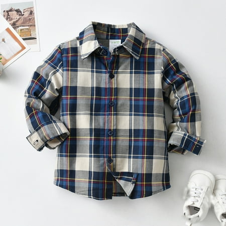 

NIUREDLTD Toddler Boys Long Sleeve Winter Autumn Shirt Tops Coat Outwear For Babys Clothes Plaid Navy Colour