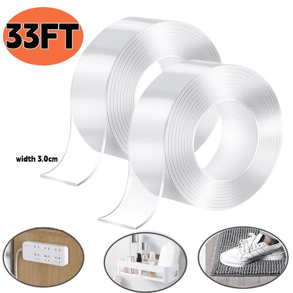 Kabuer Double Sided Mounting Tape Heavy Duty Carpet Tape Reusable Strong Wall Tape 2 Pcs, Total 33 Ft