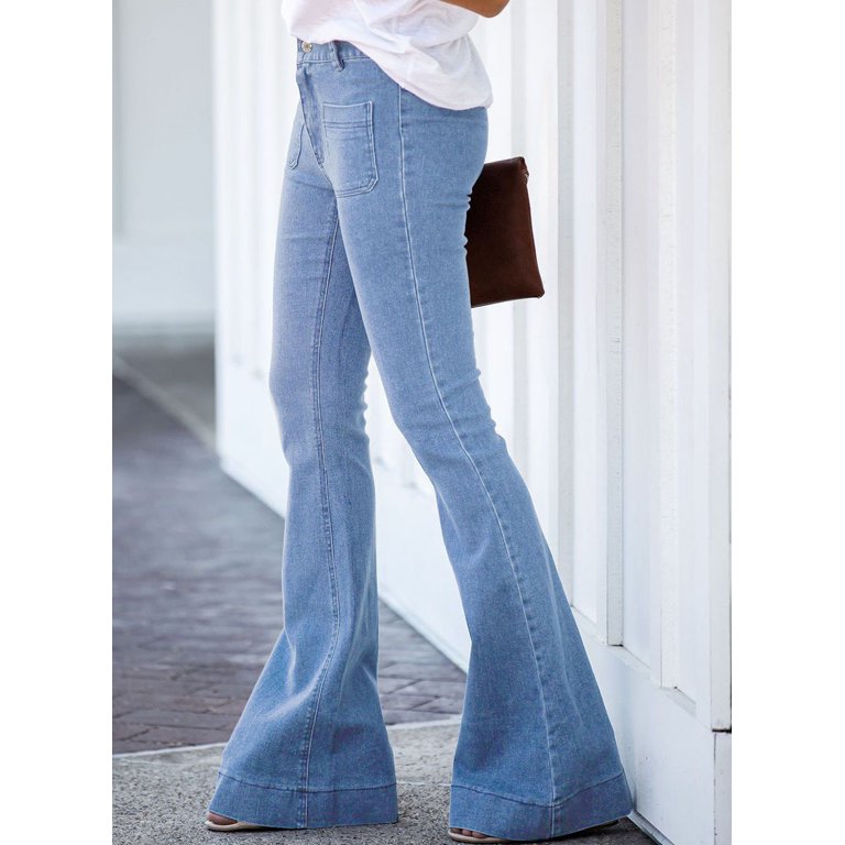 Ole Shake Down Street High Elastic Waist Bell Bottom Jeans