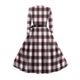 thumbnail image 4 of Hogleaql Womens Long Sleeve Dress Crew Neck Dressy A-Line Plus Size Swing Dress Checkered Striped Print Lightweight Knee Length Retro Fall Casual Flowy Bow Tie Skirts Wine M, 4 of 5