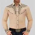 thumbnail image 2 of FINALGANG Mens Cowboy Floral Embroidery Shirt Long Sleeve Snap Button Shirt With Contrast Stitching Bust Pockets For Festival Daily Wear Khaki XXXL, 2 of 6