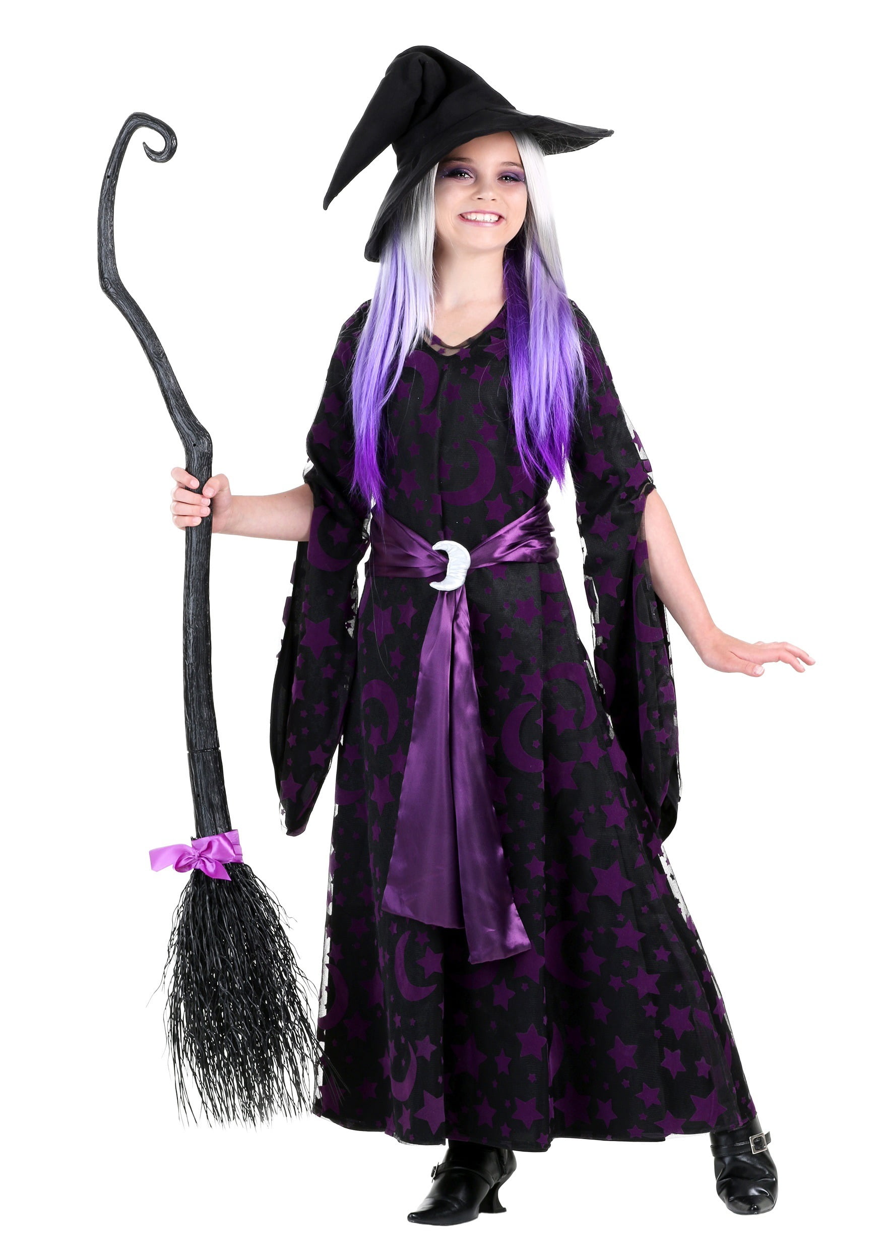 Girls Purple Moon Witch Costume Walmart Com