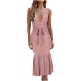 thumbnail image 2 of DailyTrove Women's Belted Midi Dress-V-Neck-Fit & Flare-Cotton Blend-for Casual Weekend/Brunch-Figure-Flattering Belt, 2 of 6