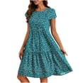 thumbnail image 2 of Liquidation d'Été 2025! Robe d'Été en Liquidation pour Femmes, Mode Femmes Imprimé Floral Manches Courtes Robe Confortable Col Rond Tenue de Vacances d'Été Élégante Robes à Volants Florales, 2 of 4