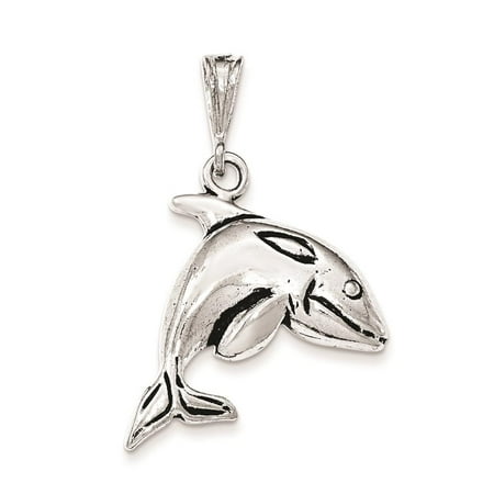 925 Sterling Silver Antiqued & Textured Whale Polished Open-back Charm Pendant
