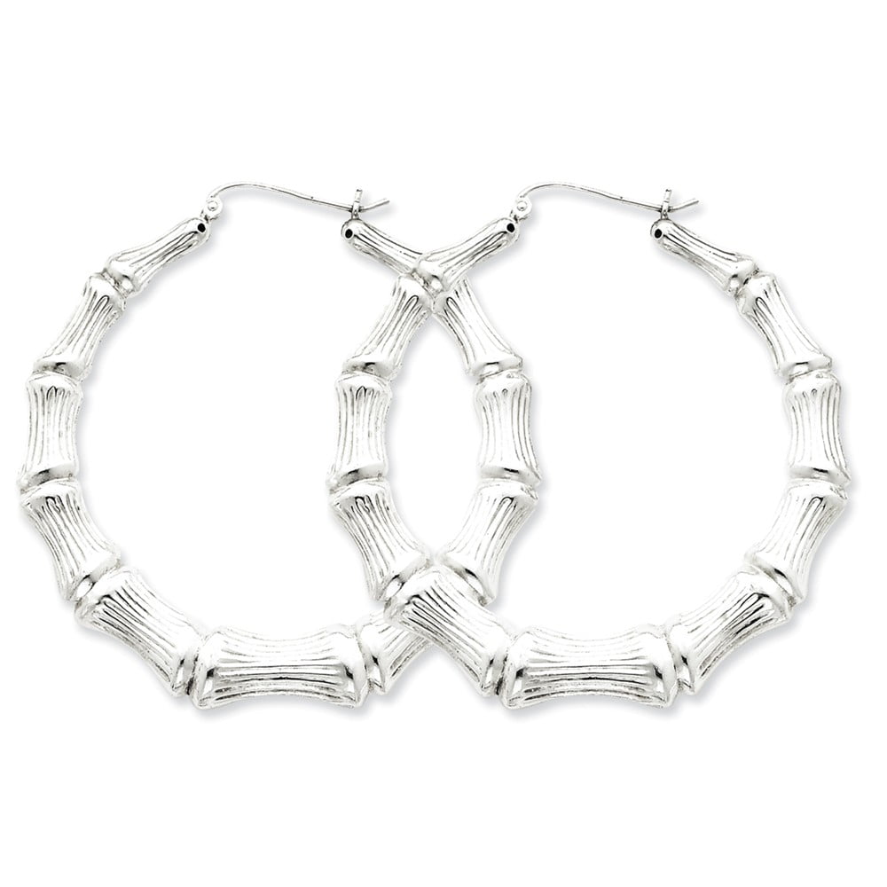 Bijou Sterling Silver Bamboo Hoop Earrings