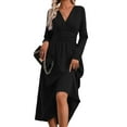 thumbnail image 2 of Women'S Long Sleeve Maxi Dress Fall Trendy Elegant V-Neck Flowy Wedding Guest Holiday Formal Long Dresses Black XL, 2 of 9