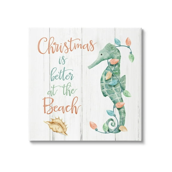 Stupell Industries Christmas Better At Beach Holiday Painting Gallery Wrapped Canvas Art Print Wall Art, 17 x 17