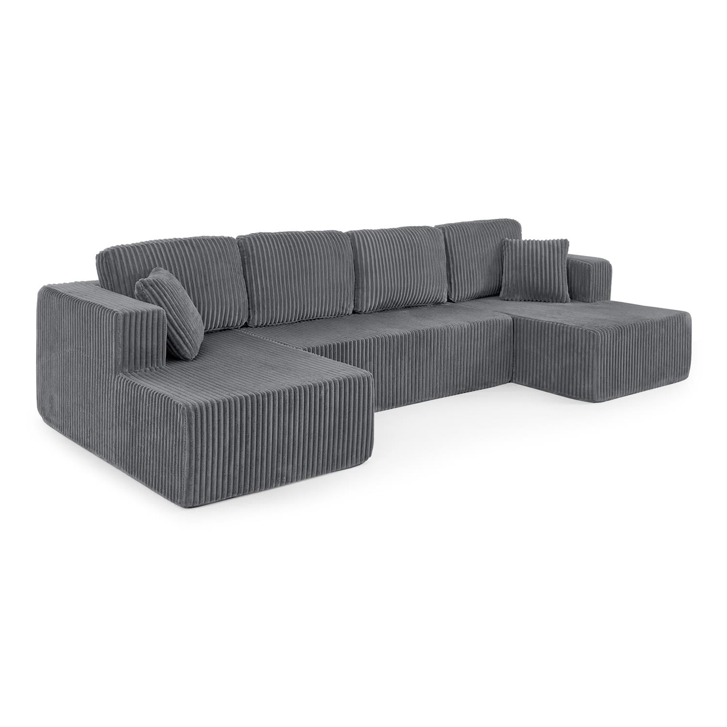 Demi Bonn 132" U-Shaped Modular Sectional Sofa, Modern Corduroy Couch for Living Room & Bedroom, Minimalist Comfy Sleeper Sofa, Gray