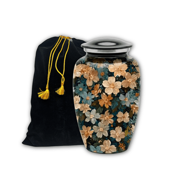 Floral Cremation Urns for Human Ashes Adult Female Male - Large 10.5" Decorative Garden Funeral Memorial Urn with Velvet Bag, 200 Cubic Inches