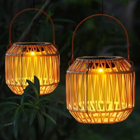 2 PCS Solar Lights for Outdoor Hanging - Solar Lanterns Rattan Solar Lanterns Outdoor Weatherproof Solar Lights for Garden Balcony Patio Decoration ( Built in Battery 600mA 1.2V Energy Class A )