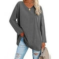 thumbnail image 2 of gakvbuo Fall Women Casual Solid Long Sleeve Shoulder Drop V-Neck T-Shirt Blouse, 2 of 5