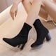 thumbnail image 5 of NECHOLOGY Botas Mujer Adulto Femenino Zapatos Botines para mujer Botas de mujer de tela con punta cuadrada y tacón y grueso Color sólido Media Botas de tamaño Botines Botas (Black, 6.5), 5 of 6