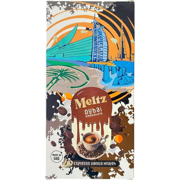 Meltz Dubai Chocolate Bar Espresso Vanila 192g - Filled With Premium Coffee Cream Crispy Kataifi - Luxury Rich Milk Chocolate