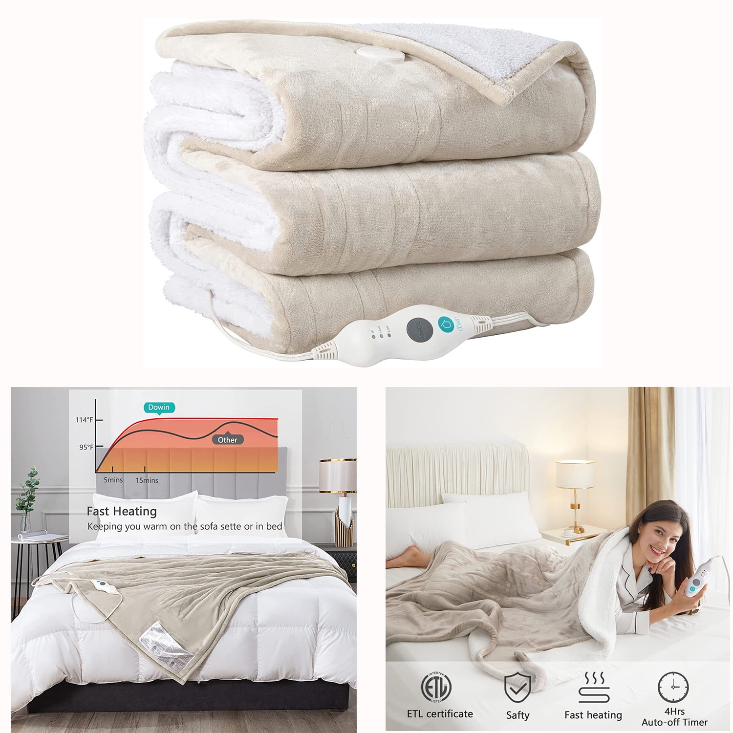 Heated Blanket 50" x 60", Electric Throw Full Body Warming with Fast