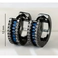 thumbnail image 2 of Iced Out Rhodium Plated Paved Blue Cubic Zirconia Men Women Huggie Hoop Earrings, 2 of 2