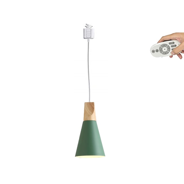 FSLiving Remote Control Pendant Light 1-Light H-Type Track Pendant Lamps Scandinavian Style Pendant Lights for Kitchen Hanging Lamp Modern Wood and Aluminium Light Customizable - Green