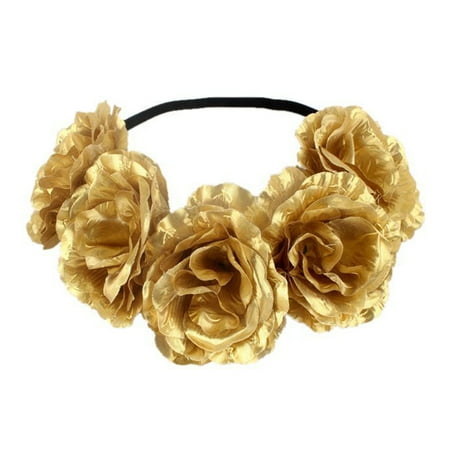 

Beach Hairband Rose Headdress Vacation Wreath Fashion Holiday Flower Hair Decor Hair Ornament for Girls Women (Gold)