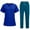 07# Blue, variant on 2 Pcs Scrubs for Women Set Plus Size Stretchy Nurses Uniformes Scrubs Set Solid V Neck Tops & Wide Leg Cargo Pants Black L