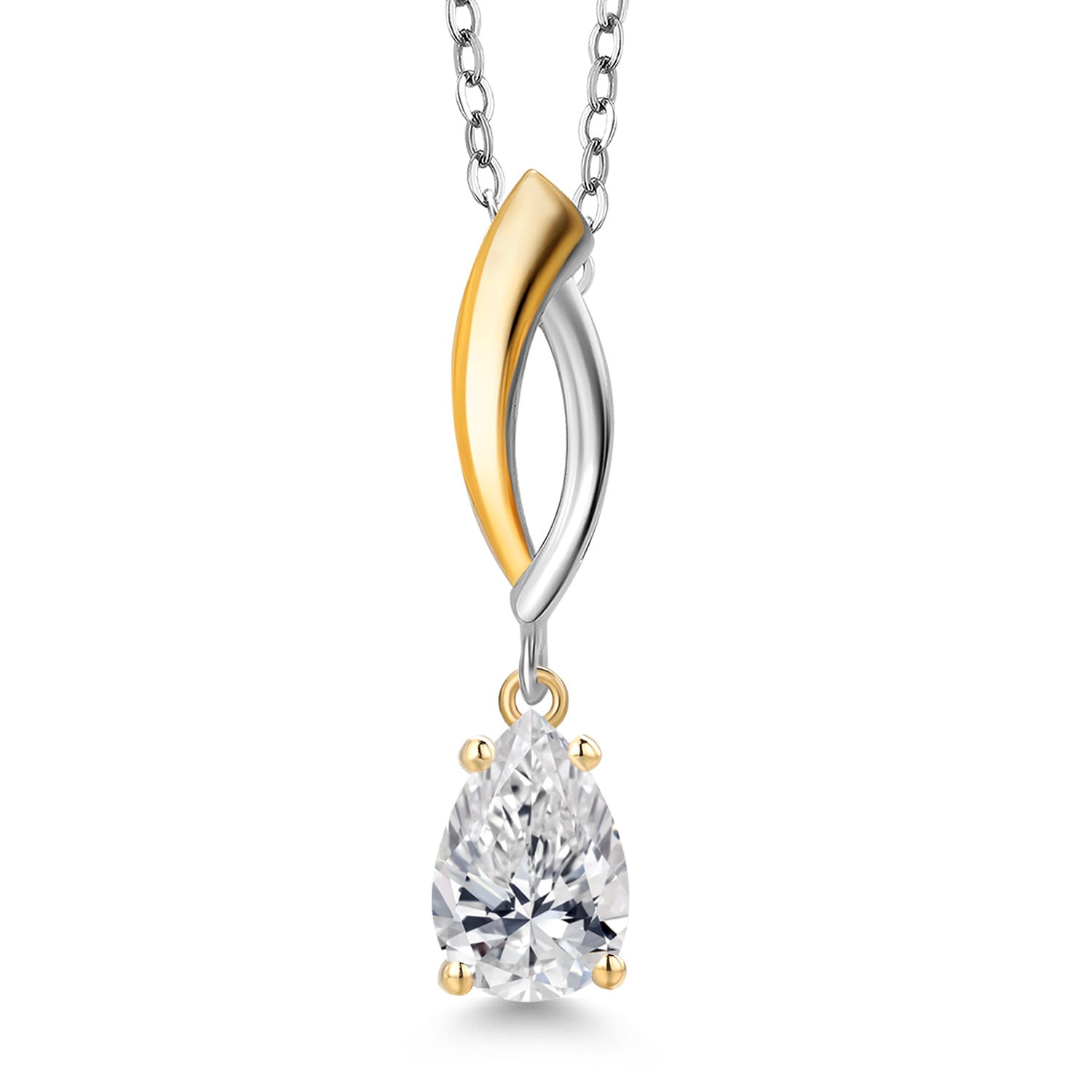 Gem Stone King 925 Silver and 10K Yellow Gold DEF Lab Grown Diamond Pendant Necklace for Women | 0.73 Cttw | Gemstone April Birthstone | Pear Shape 8X5MM | With 18 inch Silver Chain