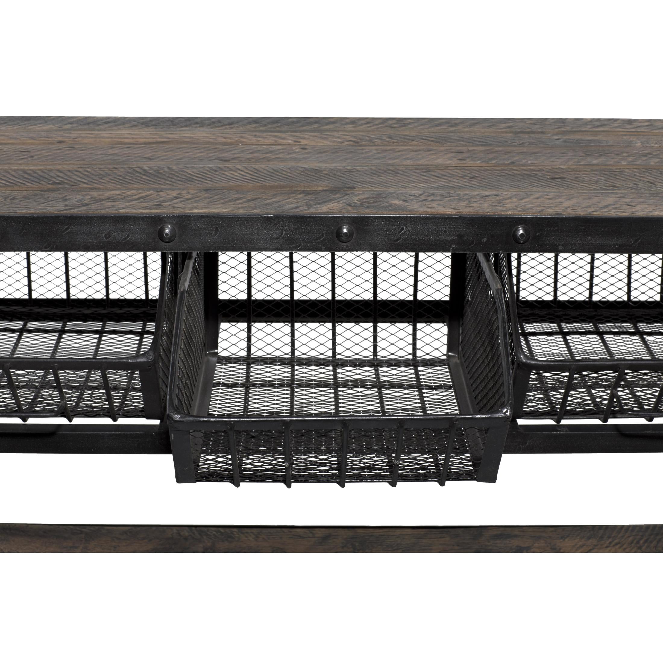 DecMode 48" x 36" Black Metal Industrial Rolling Cart 3 Basket Drawer Console Table, 1-Piece