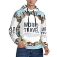 thumbnail image 2 of Pofeuu World Travel Print Mens Casual Hooded Collar Drawstring Hoodies Pullover Sweatshirts Casual Long Sleeve Shirts-Medium, 2 of 7