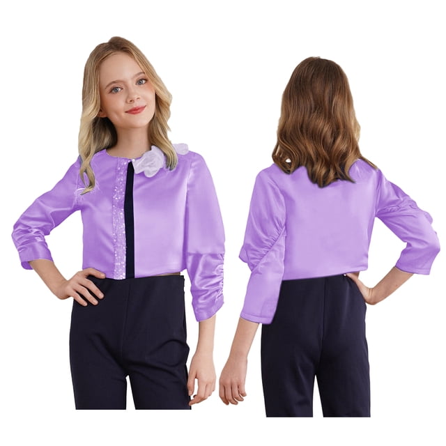 TiaoBug Kids Girls Sparkly Sequins Ruffled Short Coat - Birthday Party Wear Lavender 4