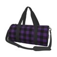 thumbnail image 2 of Xecao Purple Black Plaid print Round Travel Duffel Bag is a foldable gym bag with an inner pocket, perfect for travel sports, 2 of 8