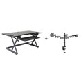 thumbnail image 1 of Rocelco 46" Large Height Adjustable Standing Desk Converter with Triple Monitor Mount BUNDLE - Quick Sit Stand Up Computer Workstation Riser - Retractable Keyboard Tray  (Black), 1 of 8