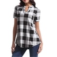 thumbnail image 2 of fartey Women's Slit V Neck Blouses Plus Size Casual Summer Buffalo Plaid Print Tshirts Loose Fit Short Sleeve Flowy Shirts, S-5XL, 2 of 6
