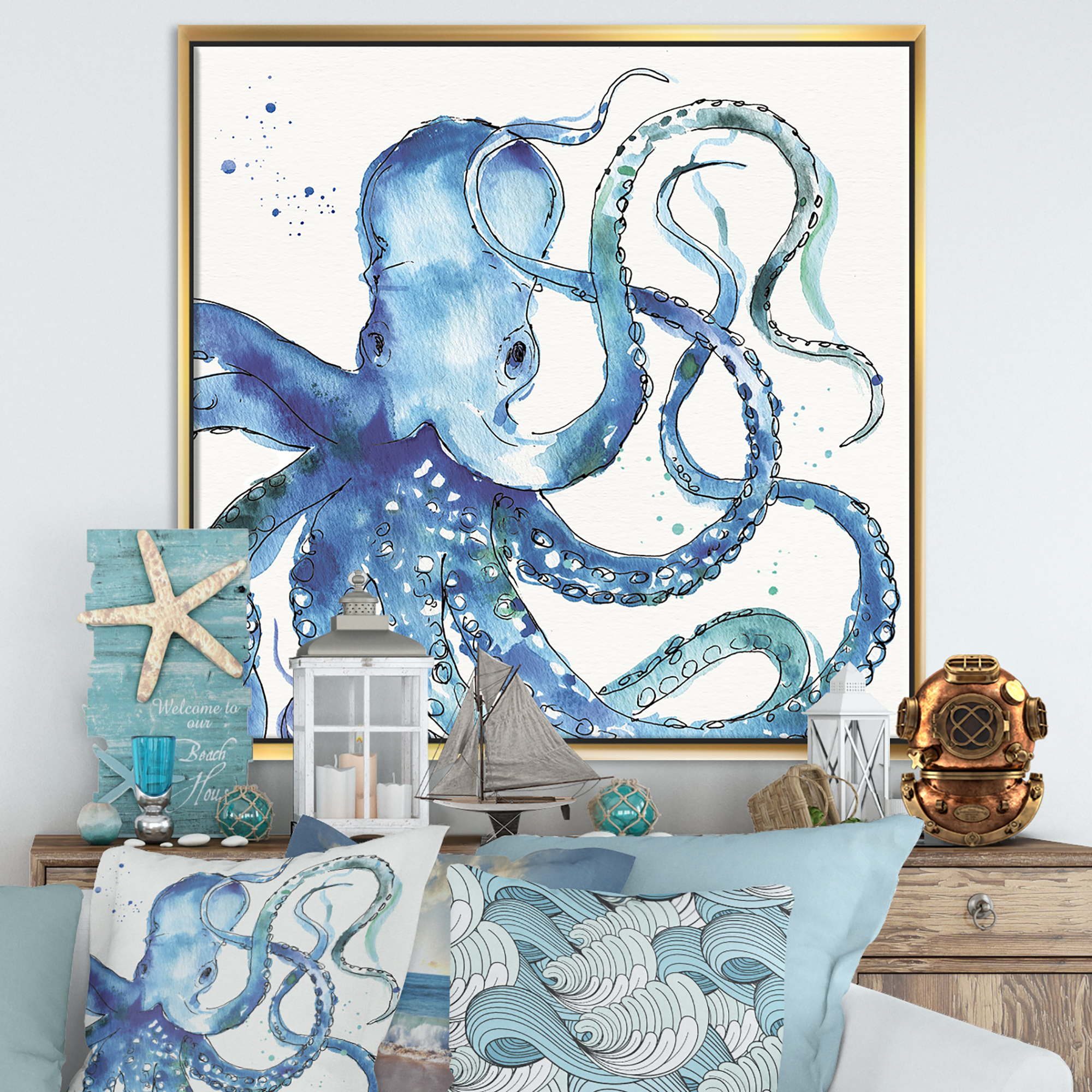 Designart ' Blue Deep Sea VIII ' Coastal Framed Canvas