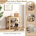 thumbnail image 3 of Blorly 19" Compact Shoe Bench, 3-Tier Small Space Entryway Rack, Modern Minimalist Bamboo Storage Shelf for Narrow Hallway, Bathroom Towel Rack & Indoor Plant Stand, Wood, 3 of 6