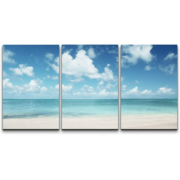 wall26 Canvas Print Wall Art Set Caribbean Beach Shore with Clouds Nature Wilderness Photography Realism Rustic Scenic Colorful Multicolor for Living Room, Bedroom, Office - 246 Panels